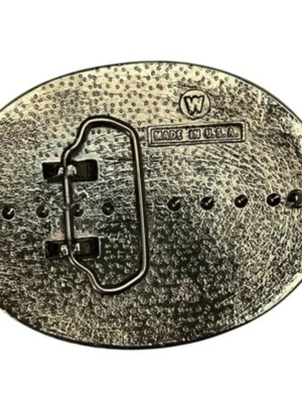 Vintage W Eagle Western Scroll Belt Buckle Oval Gold Silver Tone Made in USA